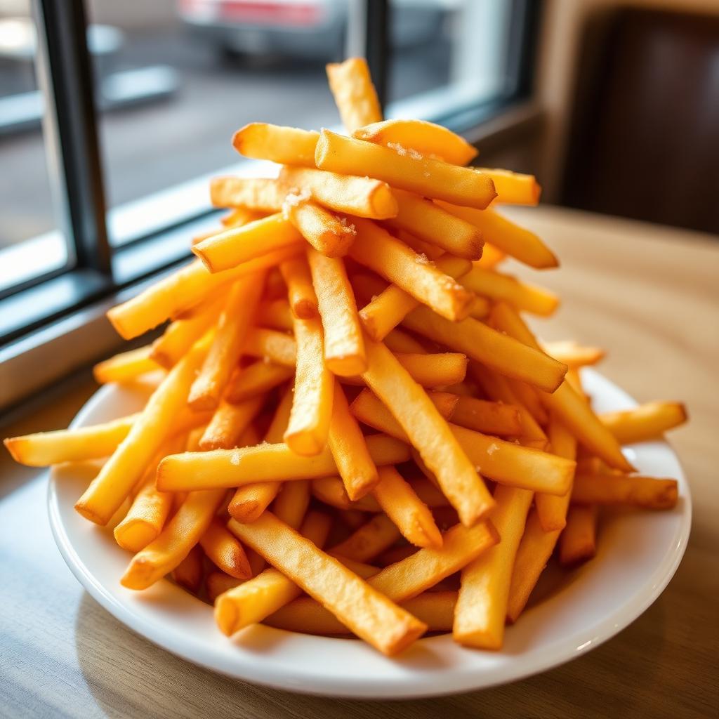 Hand cut french fries fresh from the fryer